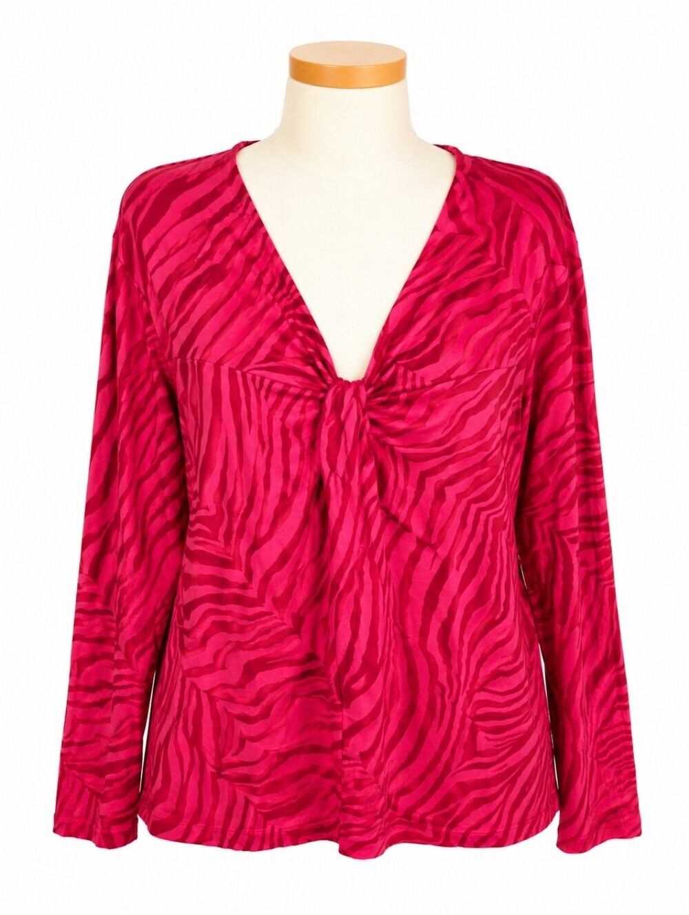Cabi Feline Red Zebra Print Twist Front Long Sleeve Stretch Tee Sz L Casual Y2K